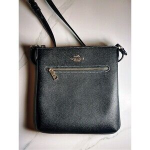 Coach Women's Mini Rowan Top Zip File Crossbody Bag in Black Crossgrain Leather
